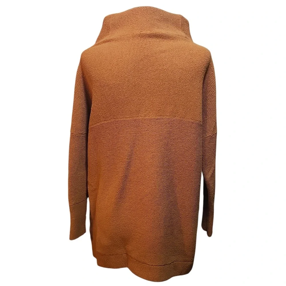 Free People Oversized Livvy Sweater Ribbed Mock Neck Rust Brown Boxy Lounge‎ XS